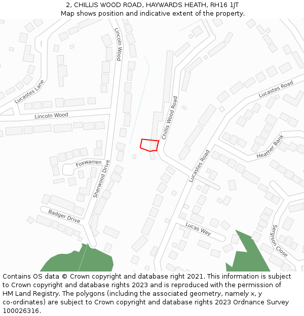 2, CHILLIS WOOD ROAD, HAYWARDS HEATH, RH16 1JT: Location map and indicative extent of plot