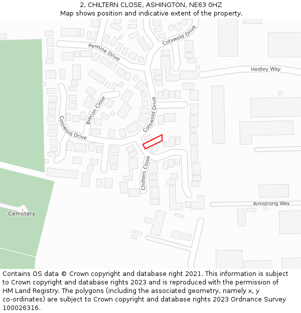 2, CHILTERN CLOSE, ASHINGTON, NE63 0HZ: Location map and indicative extent of plot