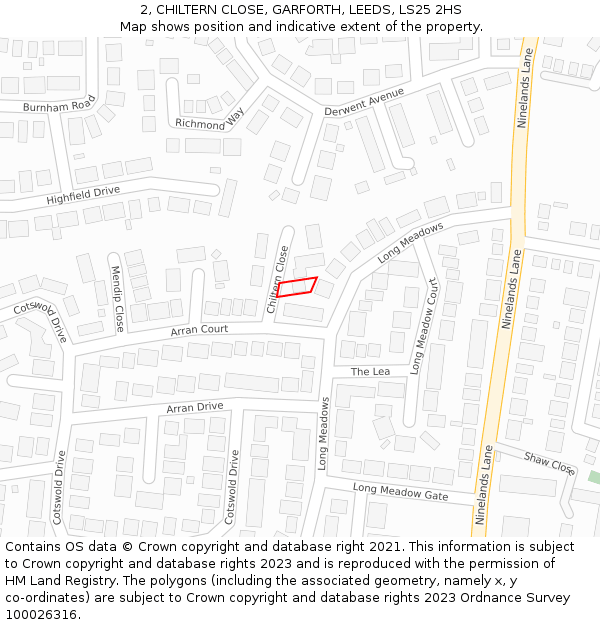 2, CHILTERN CLOSE, GARFORTH, LEEDS, LS25 2HS: Location map and indicative extent of plot