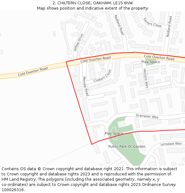 2, CHILTERN CLOSE, OAKHAM, LE15 6NW: Location map and indicative extent of plot