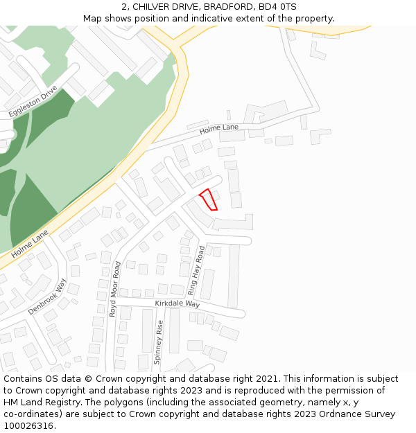 2, CHILVER DRIVE, BRADFORD, BD4 0TS: Location map and indicative extent of plot