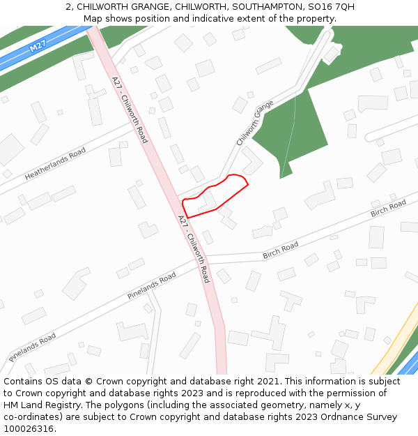 2, CHILWORTH GRANGE, CHILWORTH, SOUTHAMPTON, SO16 7QH: Location map and indicative extent of plot