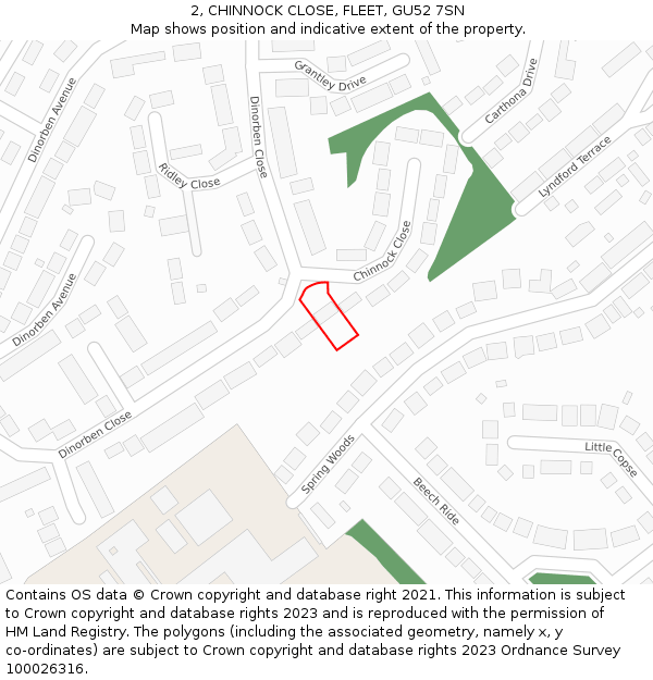 2, CHINNOCK CLOSE, FLEET, GU52 7SN: Location map and indicative extent of plot