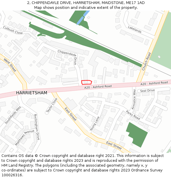 2, CHIPPENDAYLE DRIVE, HARRIETSHAM, MAIDSTONE, ME17 1AD: Location map and indicative extent of plot