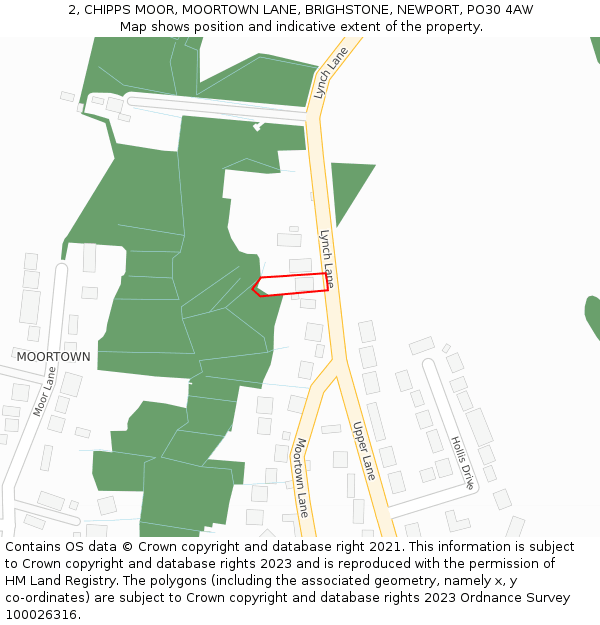 2, CHIPPS MOOR, MOORTOWN LANE, BRIGHSTONE, NEWPORT, PO30 4AW: Location map and indicative extent of plot