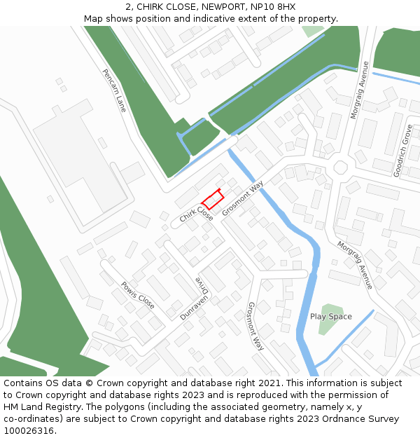 2, CHIRK CLOSE, NEWPORT, NP10 8HX: Location map and indicative extent of plot