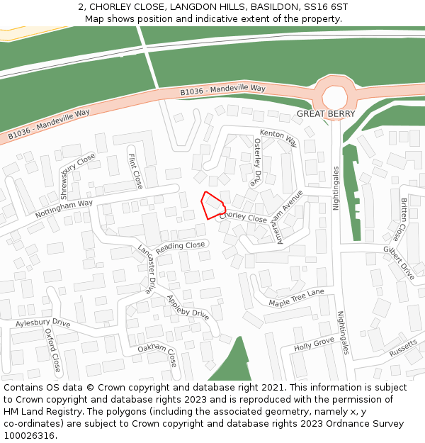 2, CHORLEY CLOSE, LANGDON HILLS, BASILDON, SS16 6ST: Location map and indicative extent of plot