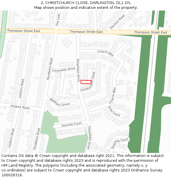 2, CHRISTCHURCH CLOSE, DARLINGTON, DL1 2YL: Location map and indicative extent of plot