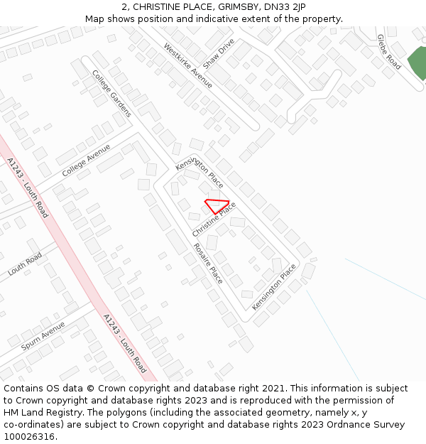 2, CHRISTINE PLACE, GRIMSBY, DN33 2JP: Location map and indicative extent of plot