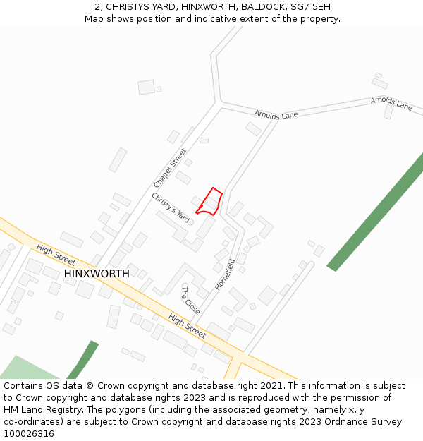 2, CHRISTYS YARD, HINXWORTH, BALDOCK, SG7 5EH: Location map and indicative extent of plot