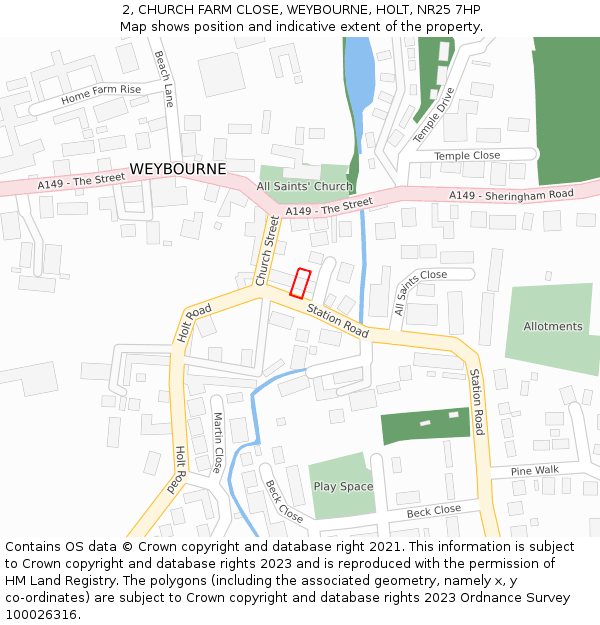 2, CHURCH FARM CLOSE, WEYBOURNE, HOLT, NR25 7HP: Location map and indicative extent of plot