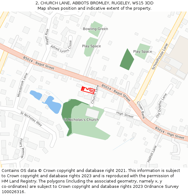 2, CHURCH LANE, ABBOTS BROMLEY, RUGELEY, WS15 3DD: Location map and indicative extent of plot