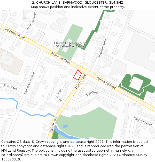 2, CHURCH LANE, BARNWOOD, GLOUCESTER, GL4 3HZ: Location map and indicative extent of plot