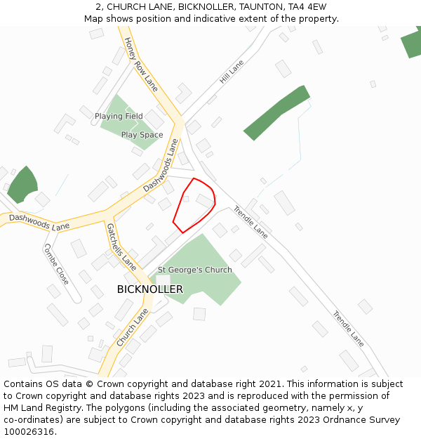 2, CHURCH LANE, BICKNOLLER, TAUNTON, TA4 4EW: Location map and indicative extent of plot