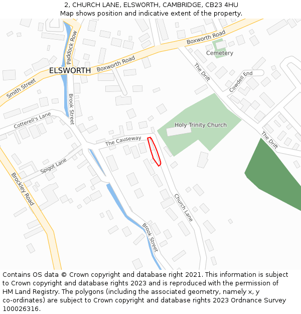 2, CHURCH LANE, ELSWORTH, CAMBRIDGE, CB23 4HU: Location map and indicative extent of plot