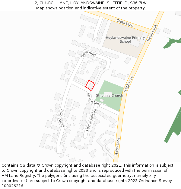 2, CHURCH LANE, HOYLANDSWAINE, SHEFFIELD, S36 7LW: Location map and indicative extent of plot