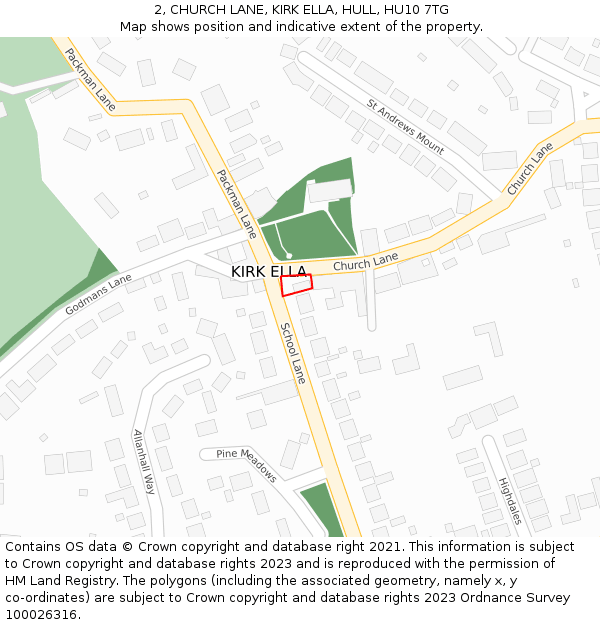 2, CHURCH LANE, KIRK ELLA, HULL, HU10 7TG: Location map and indicative extent of plot