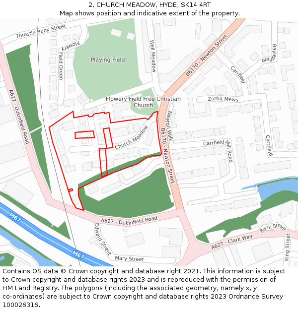 2, CHURCH MEADOW, HYDE, SK14 4RT: Location map and indicative extent of plot