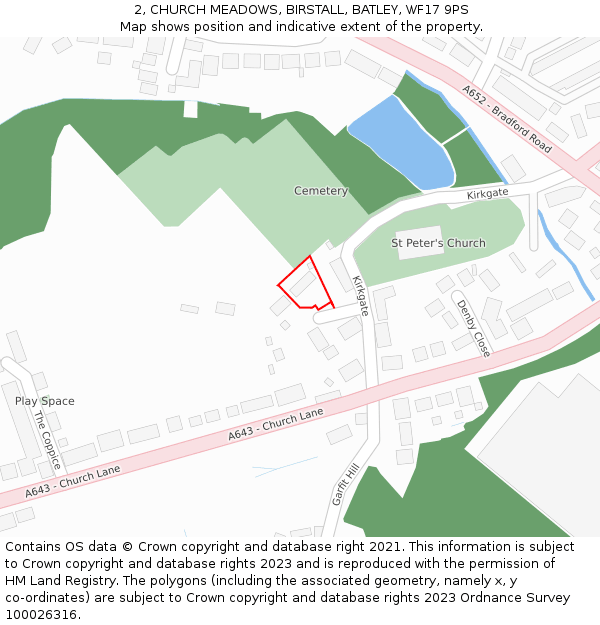 2, CHURCH MEADOWS, BIRSTALL, BATLEY, WF17 9PS: Location map and indicative extent of plot