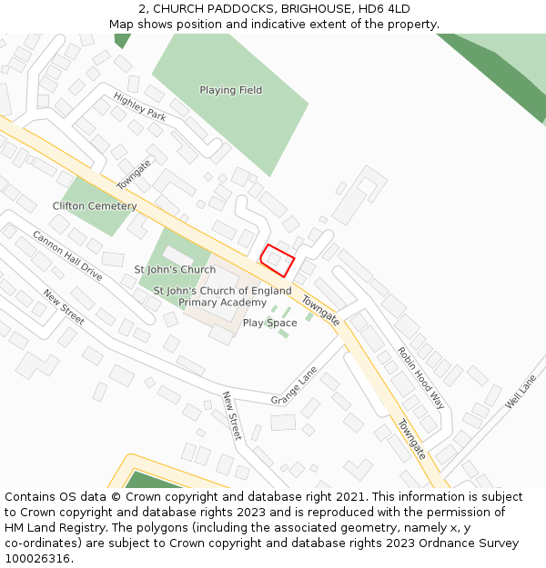 2, CHURCH PADDOCKS, BRIGHOUSE, HD6 4LD: Location map and indicative extent of plot