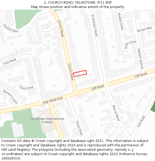 2, CHURCH ROAD, FELIXSTOWE, IP11 9NF: Location map and indicative extent of plot