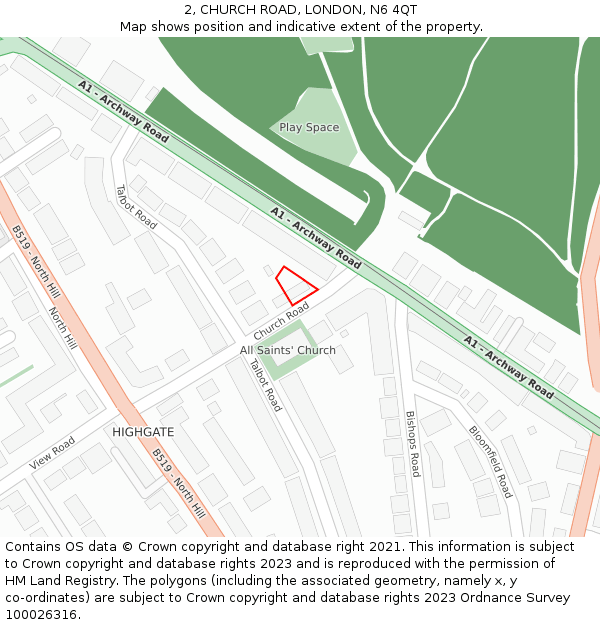 2, CHURCH ROAD, LONDON, N6 4QT: Location map and indicative extent of plot