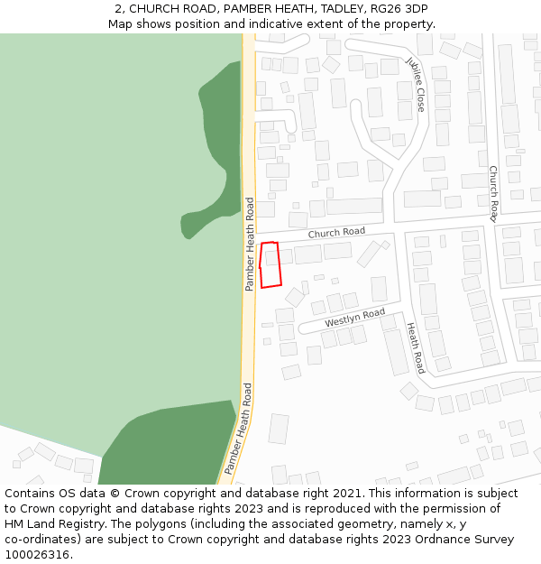 2, CHURCH ROAD, PAMBER HEATH, TADLEY, RG26 3DP: Location map and indicative extent of plot