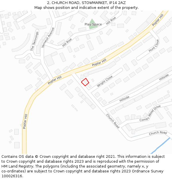 2, CHURCH ROAD, STOWMARKET, IP14 2AZ: Location map and indicative extent of plot