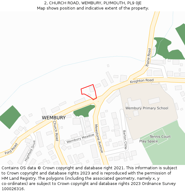 2, CHURCH ROAD, WEMBURY, PLYMOUTH, PL9 0JE: Location map and indicative extent of plot