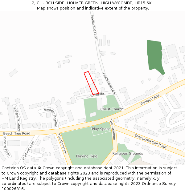 2, CHURCH SIDE, HOLMER GREEN, HIGH WYCOMBE, HP15 6XL: Location map and indicative extent of plot