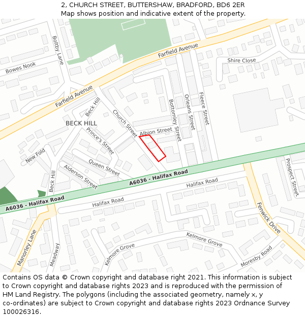 2, CHURCH STREET, BUTTERSHAW, BRADFORD, BD6 2ER: Location map and indicative extent of plot