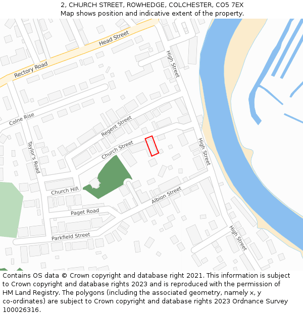 2, CHURCH STREET, ROWHEDGE, COLCHESTER, CO5 7EX: Location map and indicative extent of plot