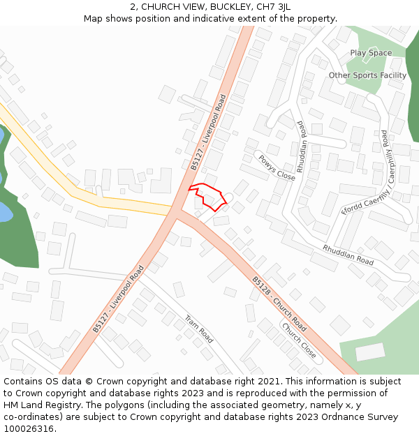 2, CHURCH VIEW, BUCKLEY, CH7 3JL: Location map and indicative extent of plot