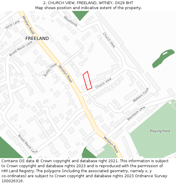 2, CHURCH VIEW, FREELAND, WITNEY, OX29 8HT: Location map and indicative extent of plot