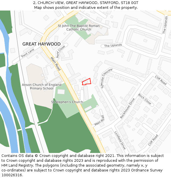 2, CHURCH VIEW, GREAT HAYWOOD, STAFFORD, ST18 0GT: Location map and indicative extent of plot