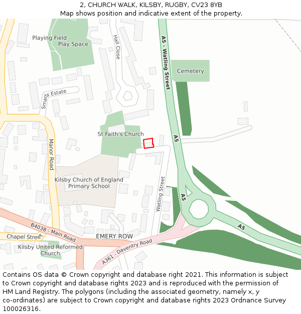 2, CHURCH WALK, KILSBY, RUGBY, CV23 8YB: Location map and indicative extent of plot