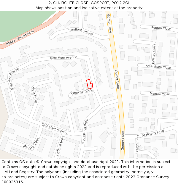 2, CHURCHER CLOSE, GOSPORT, PO12 2SL: Location map and indicative extent of plot