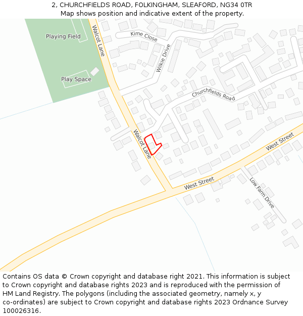 2, CHURCHFIELDS ROAD, FOLKINGHAM, SLEAFORD, NG34 0TR: Location map and indicative extent of plot