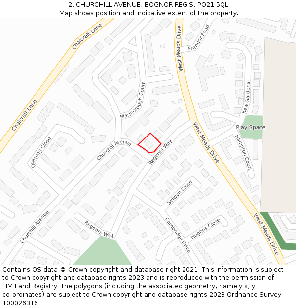 2, CHURCHILL AVENUE, BOGNOR REGIS, PO21 5QL: Location map and indicative extent of plot