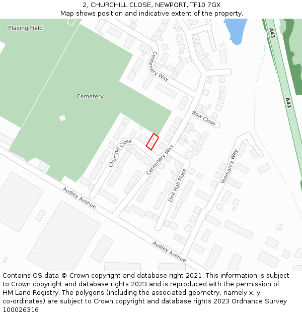 2, CHURCHILL CLOSE, NEWPORT, TF10 7GX: Location map and indicative extent of plot