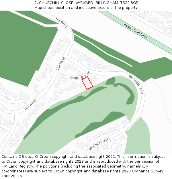 2, CHURCHILL CLOSE, WYNYARD, BILLINGHAM, TS22 5GP: Location map and indicative extent of plot