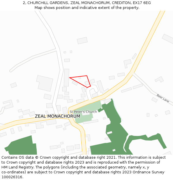 2, CHURCHILL GARDENS, ZEAL MONACHORUM, CREDITON, EX17 6EG: Location map and indicative extent of plot