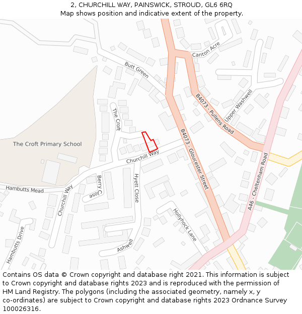 2, CHURCHILL WAY, PAINSWICK, STROUD, GL6 6RQ: Location map and indicative extent of plot