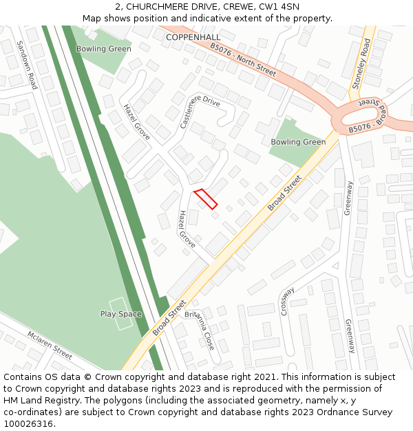 2, CHURCHMERE DRIVE, CREWE, CW1 4SN: Location map and indicative extent of plot