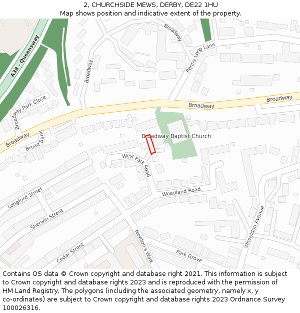 2, CHURCHSIDE MEWS, DERBY, DE22 1HU: Location map and indicative extent of plot