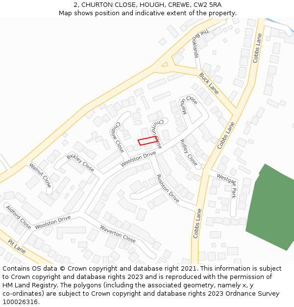 2, CHURTON CLOSE, HOUGH, CREWE, CW2 5RA: Location map and indicative extent of plot