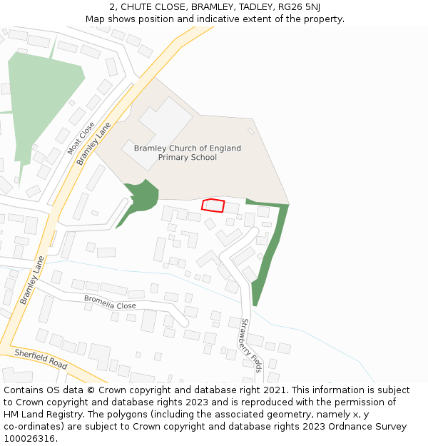 2, CHUTE CLOSE, BRAMLEY, TADLEY, RG26 5NJ: Location map and indicative extent of plot