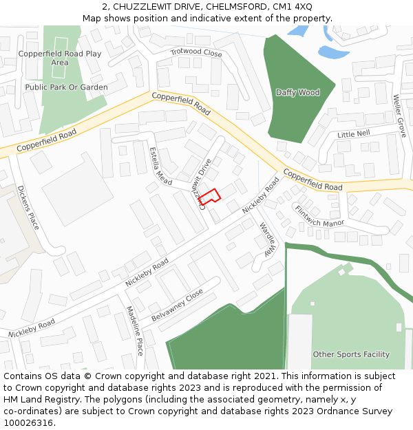 2, CHUZZLEWIT DRIVE, CHELMSFORD, CM1 4XQ: Location map and indicative extent of plot