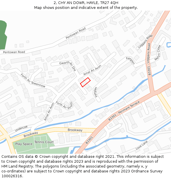 2, CHY AN DOWR, HAYLE, TR27 4QH: Location map and indicative extent of plot