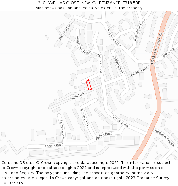 2, CHYVELLAS CLOSE, NEWLYN, PENZANCE, TR18 5RB: Location map and indicative extent of plot